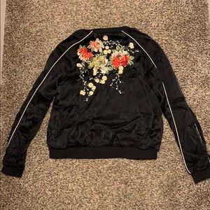 BLANKNYC satin embroidered bomber jacket